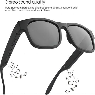 Offene Ohr-Kopfhörer-schwarze Bluetooth-Sonnenbrille-Lautstärkeregler-Anti-UVlinse