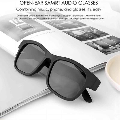 Offene Ohr-Kopfhörer-schwarze Bluetooth-Sonnenbrille-Lautstärkeregler-Anti-UVlinse